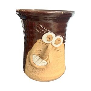 Vintage Stoneware Pottery Funny Ugly Face Mug